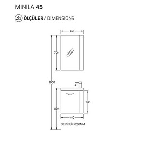  Biani Fix Minila 45 cm Mat Gri Banyo Dolabı