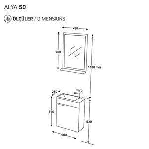  Biani Fix Arya 50 cm Mat Gri Banyo Dolabı