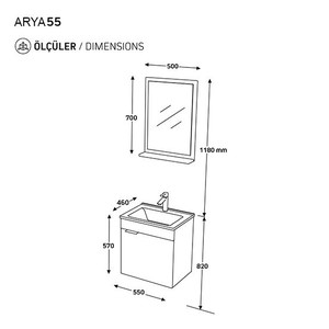  Biani Fix Arya 55 cm Mat Gri Banyo Dolabı