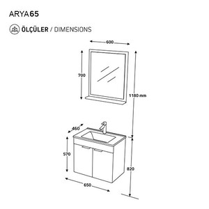  Biani Fix Arya 65 cm Mat Gri Banyo Dolabı