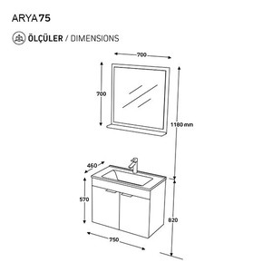  Biani Fix Arya 75 cm Mat Gri Banyo Dolabı