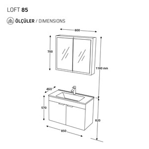  Biani Fix Loft 85 cm Latte Banyo Dolabı